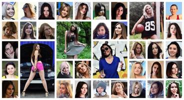 Collage group portraits of young caucasian girls for social medi photo