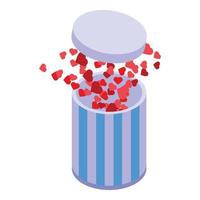 Heart surprise gift box icon, isometric style vector