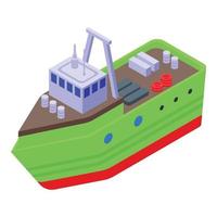 icono de barco de carga de pesca, estilo isométrico vector