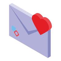Online dating love letter icon, isometric style vector