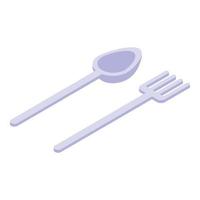 almuerzo, cuchara, tenedor, icono, isométrico, estilo vector