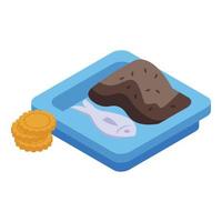 Lunch fish brown rice icon, isometric style vector