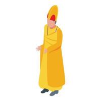 icono de sacerdote de ropa dorada, estilo isométrico vector