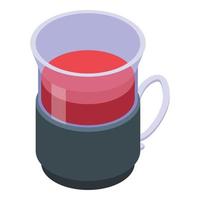 icono de taza de té rojo, estilo isométrico vector