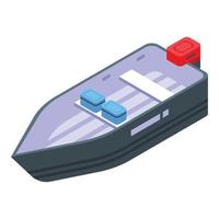 Fishing wood boat icon, isometric style vector