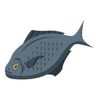 Black fish icon, isometric style vector