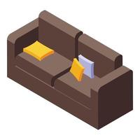 Cozy home textile sofa icon, isometric style vector