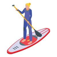 Ocean sup surfer icon, isometric style vector