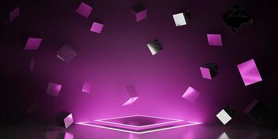 ray reflection background cube modern showroom empty scene neon light and laser technology 3d illustration photo