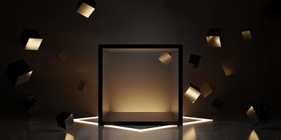 ray reflection background cube modern showroom empty scene neon light and laser technology 3d illustration photo