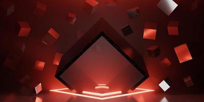 ray reflection background cube modern showroom empty scene neon light and laser technology 3d illustration photo