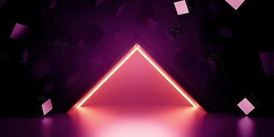 ray reflection background cube modern showroom empty scene neon light and laser technology 3d illustration photo