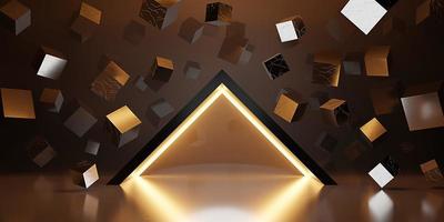 ray reflection background cube modern showroom empty scene neon light and laser technology 3d illustration photo