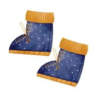 zapatos de invierno cálidos de acuarela con color azul y estilo lindo para la etiqueta engomada de scrapbooking vector