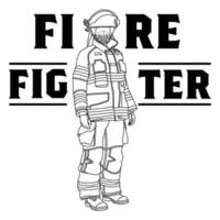 Firefighter Black And White Graphic Vector Illustration