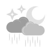 Rainy cloud with moon Flat Greyscale Icon vector