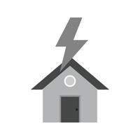 Lightning Striking House Flat Greyscale Icon vector