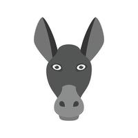 burro, cara, plano, escala de grises, icono vector