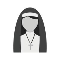 dama en vestido de monja icono plano en escala de grises vector
