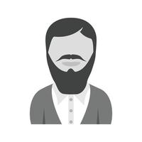 hombre con barba larga icono plano en escala de grises vector