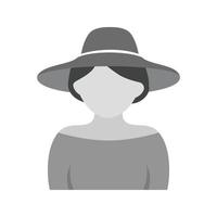 chica con sombrero elegante icono plano en escala de grises vector