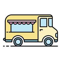 vector de contorno de color de icono de camión de comida gourmet