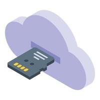 icono de nube de tarjeta de memoria, estilo isométrico vector