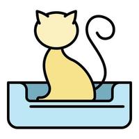 Cat on bed icon color outline vector
