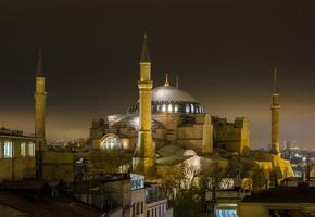 Night view of Hagia Sophia one of the most important and visited monuments of Istanbul photo