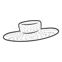 sombrero de paja contorno blanco y negro vector