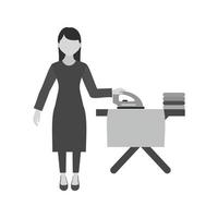 Woman Ironing Clothes Flat Greyscale Icon vector