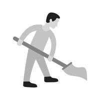 Man Sweeping Floor Flat Greyscale Icon vector