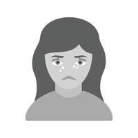 mujer llorando icono plano en escala de grises vector