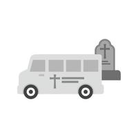 furgoneta saliendo del cementerio icono plano en escala de grises vector