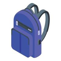 icono de mochila azul portátil, estilo isométrico vector