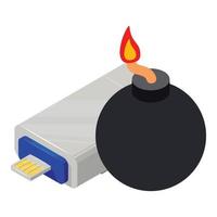 Cyber attack icon, isometric style vector