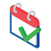 Calendar checkmark icon, isometric style vector