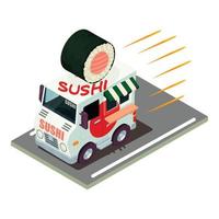 icono de entrega de sushi, estilo isométrico vector