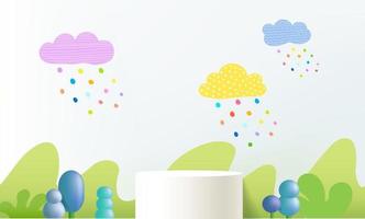 Podium empty display scene presentation for kids or baby product placement 3d background vector