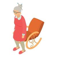 Elderly woman icon, isometric style vector