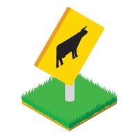 Cattle warning icon, isometric style vector