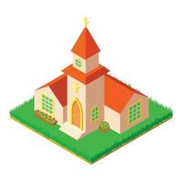 Small church icon, isometric style vector
