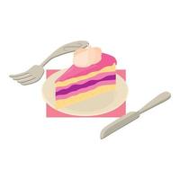 Cake slice icon, isometric style vector