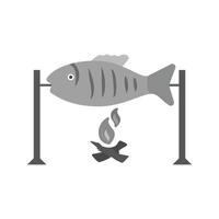 icono de escala de grises plano de pescado a la parrilla vector