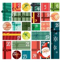 Christmas advent calendar with wrapped colored presents Vector illustration