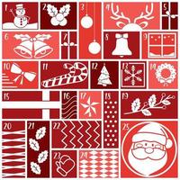 Red advent calendar with different christmas objects Vector illustration