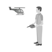 Playing with Helicopter Flat Greyscale Icon vector