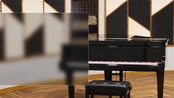 Photo of a classical piano with a batik oranamen recital room background
