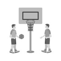 Kids Playing Basketball Flat Greyscale Icon vector