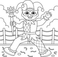 Mardi Gras Jester Boy Coloring Page for Kids vector